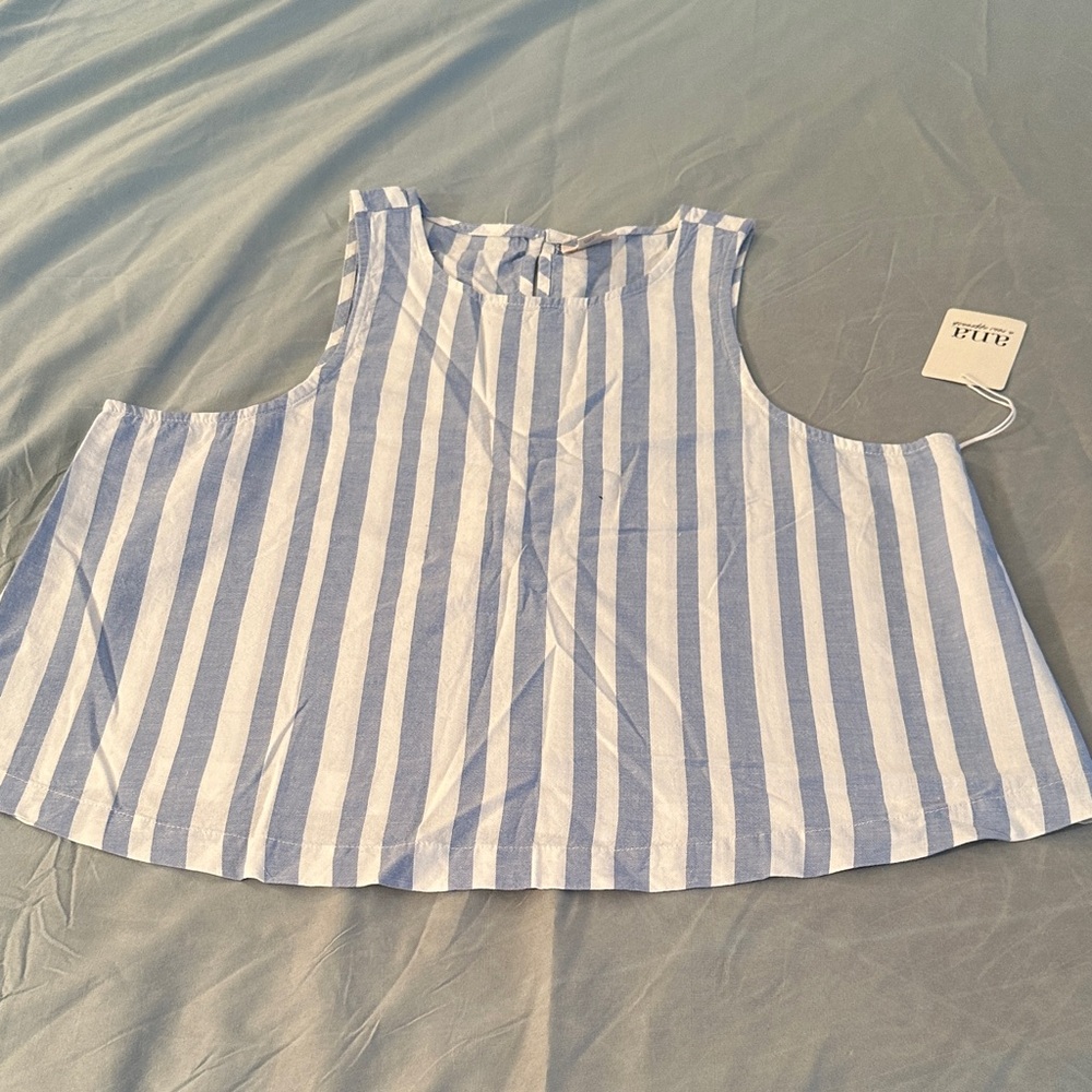 a.n.a Classic Blue and White Striped Tank Top